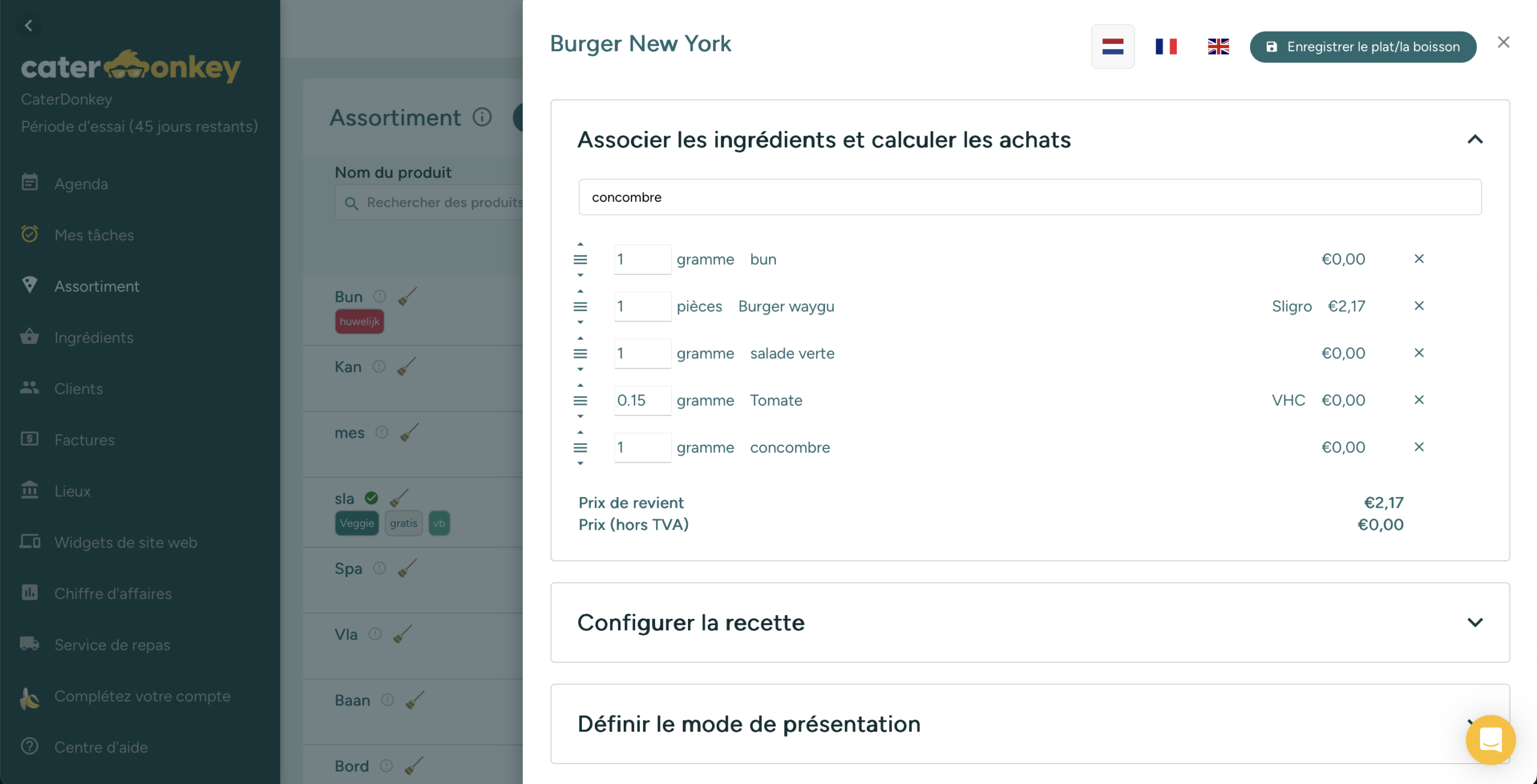 Catermonkey: Associez les ingrédients et le matériel à vos menus