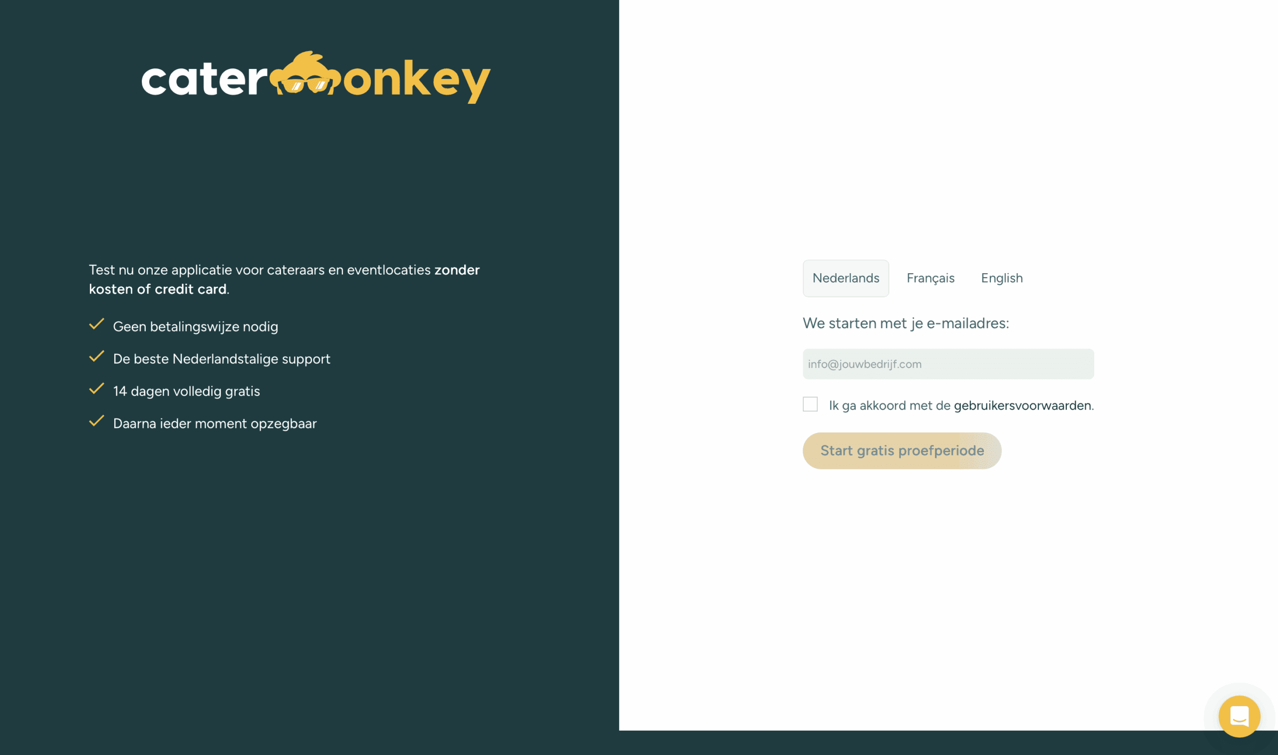 Anmeldebildschirm Catermonkey
