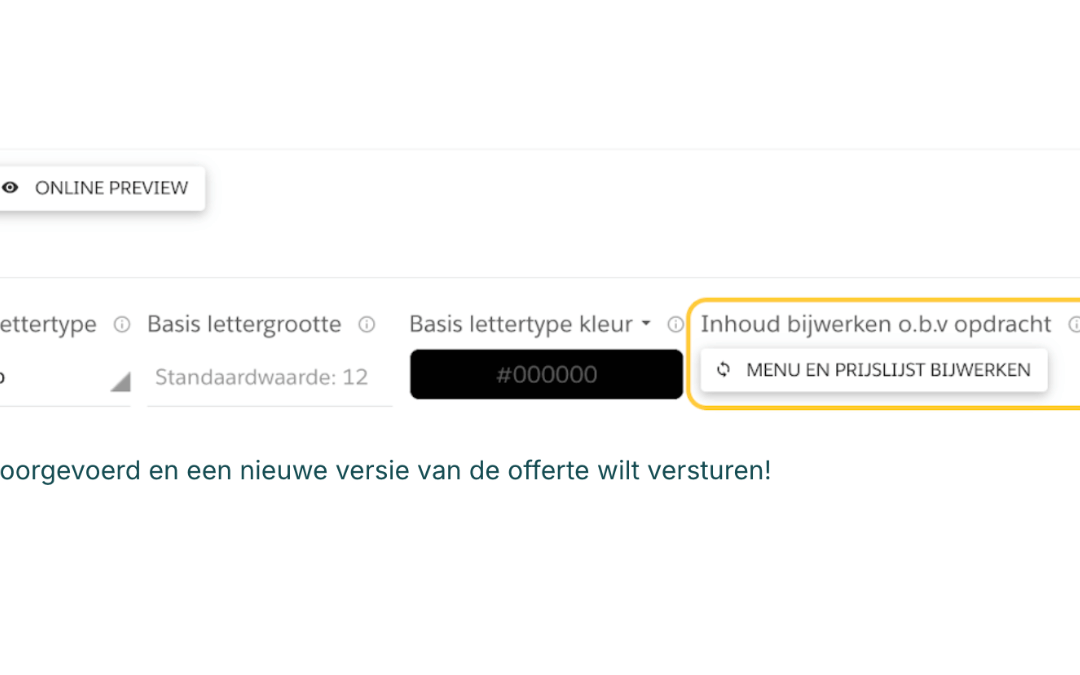 Vernieuwen menu tekst in offertes