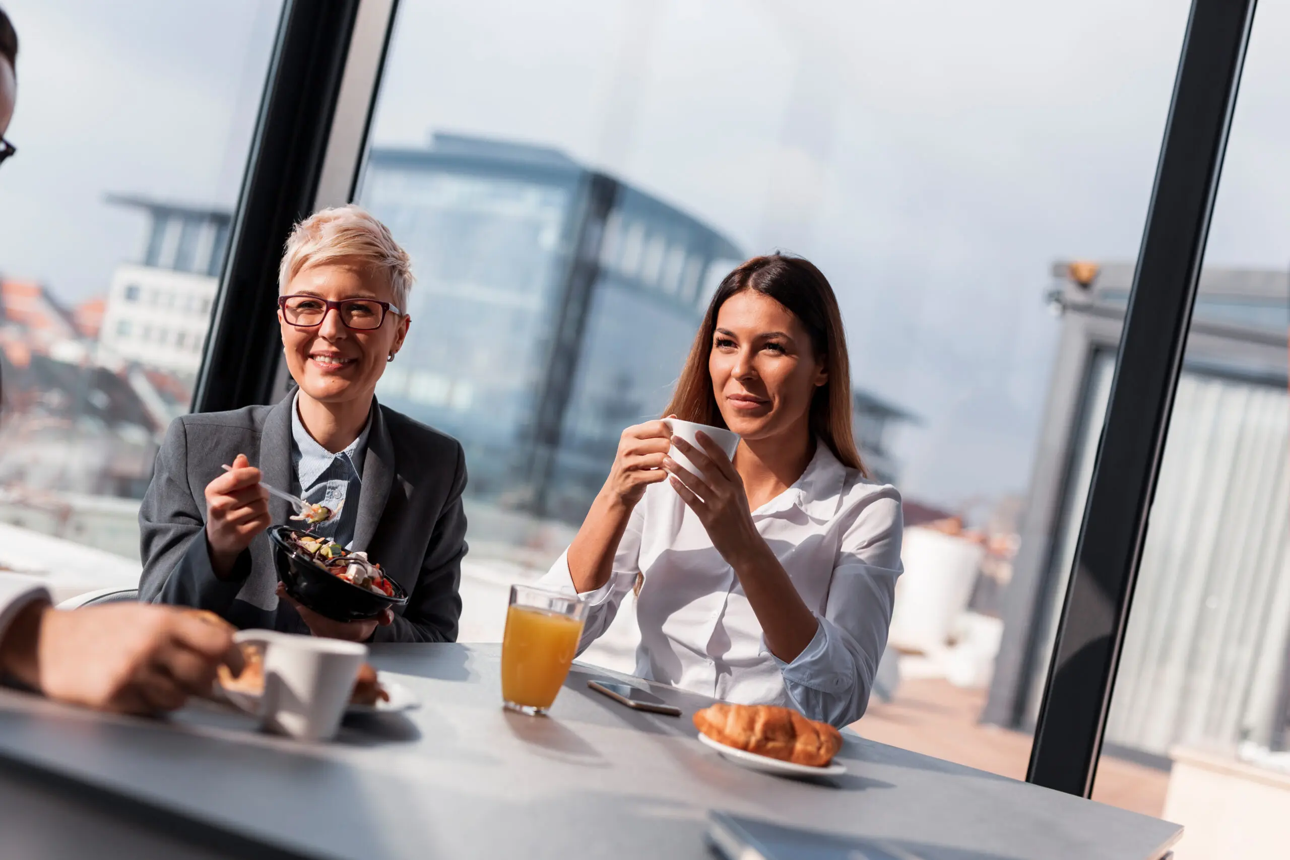 Business people on a coffee break Company vs Festival