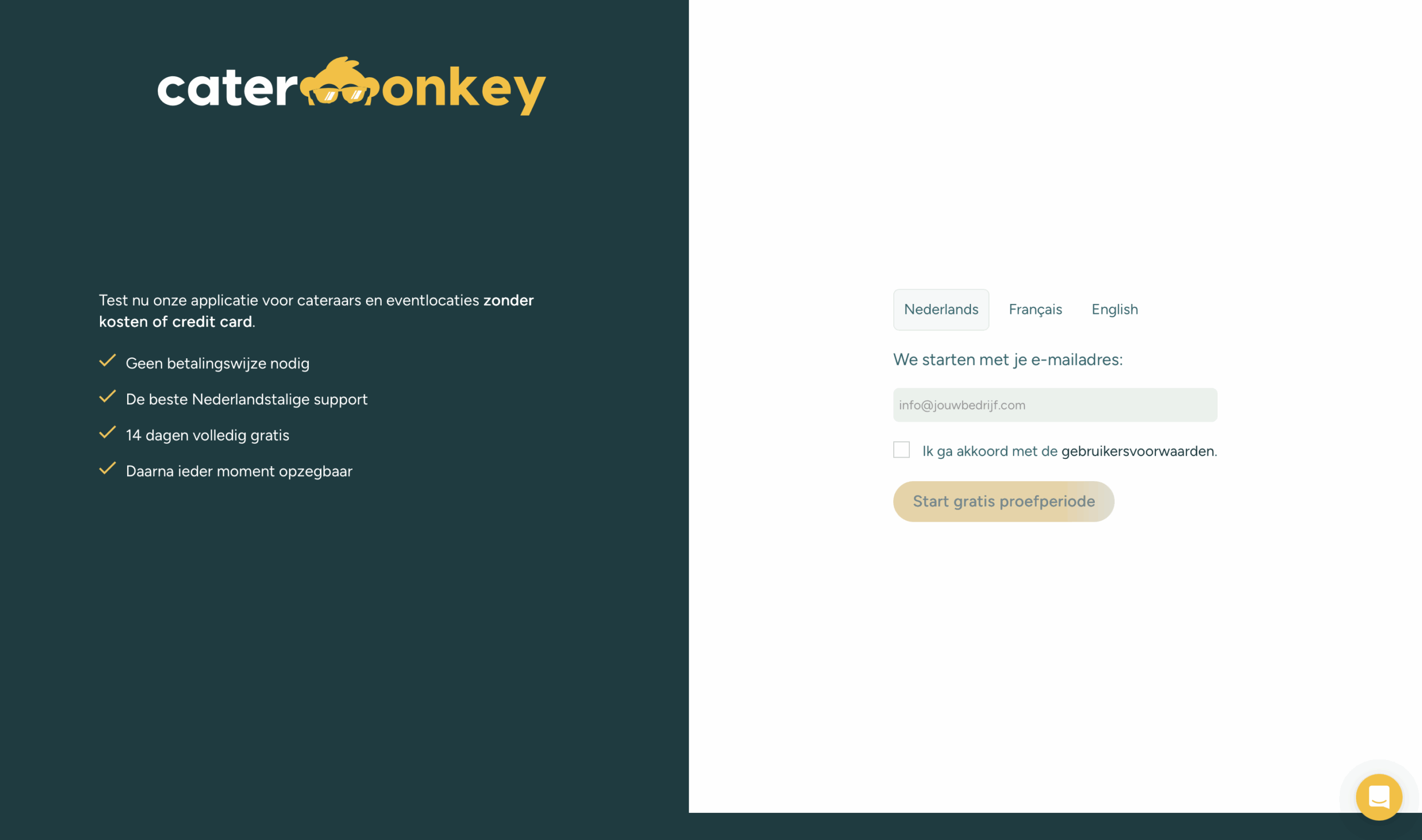 Inlogscherm Catermonkey