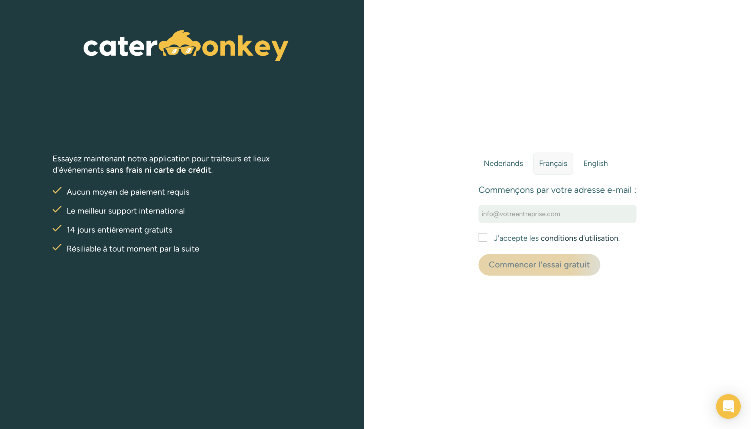 1. Créez un compte sur Catermonkey.com Inlogscherm Catermonkey
